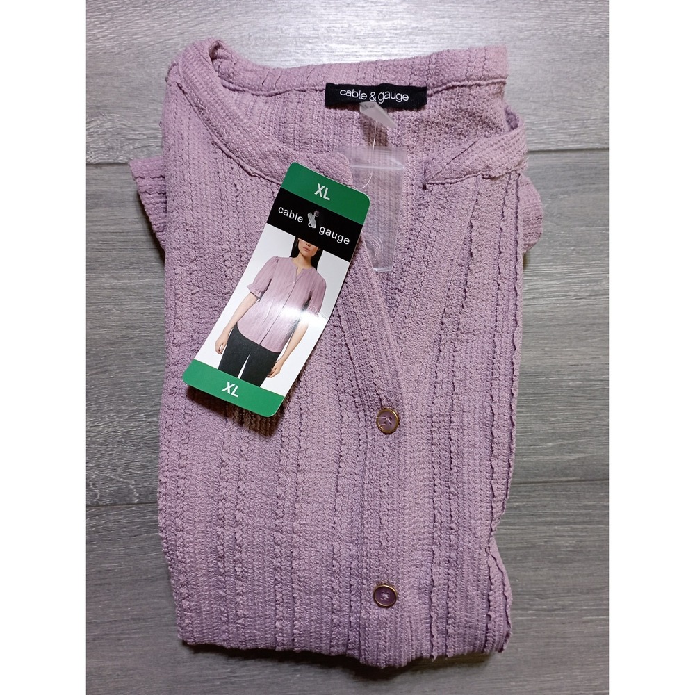 Cable & Gauge Blouse X-Large Mauve Textured Short Sleeve Button Front Women